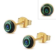 14K Gold Plated | Abalone Shell Round Sterling Silver Stud Earrings, e440st